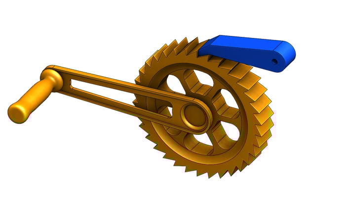 3D CAD Rendering of a Ratchet Device in Solidworks by Creative Mechanisms