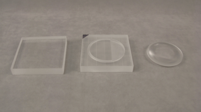 Acrylic Lens At Various Stages of the Machining Process