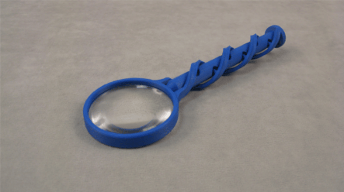 3D Printed Magnifying Glass Handle in Blue ABS Plastic